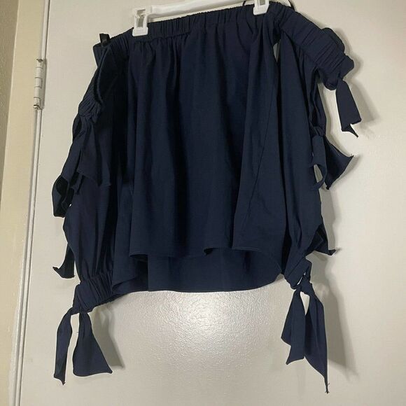 MILLY Blythe off shoulder navy bow sleeve blouse top size Small - Picture 9 of 9